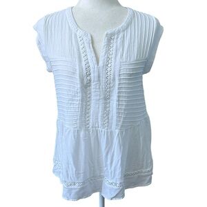 Pale Sky White Imen Pleat Detail Sleeveless Tank Top Blouse Size Medium